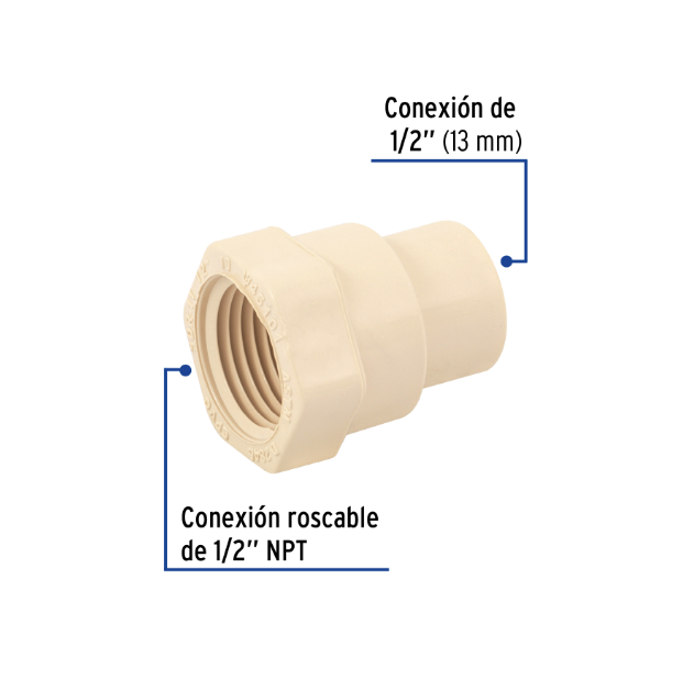 Venta de ADAPTADOR HEMBRA CPVC 1/2" C/INSERTO (Mueble de Baño) en CDMX | Ferreteros Unidos