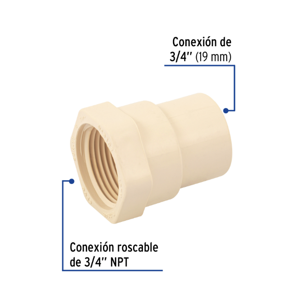 Venta de CONECTOR HEMBRA CPVC 1/2" C/INSERTO (Mueble de Baño) en CDMX | Ferreteros Unidos