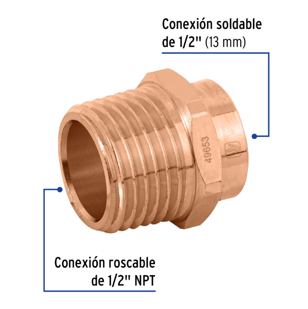 Venta de CONECTOR MACHO COBRE 1/2" (Mueble de Baño) en CDMX | Ferreteros Unidos