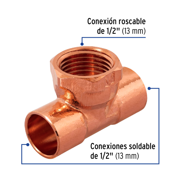 Venta de TEE COBRE 1/2" X 1/2" R. CENTRAL (Mueble de Baño) en CDMX | Ferreteros Unidos