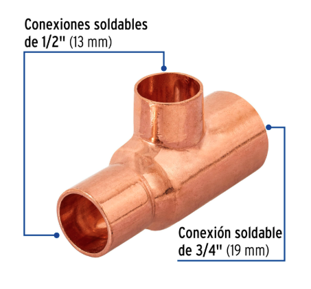 Venta de TEE COBRE 3/4" X 1/2" X 1/2" (Mueble de Baño) en CDMX | Ferreteros Unidos
